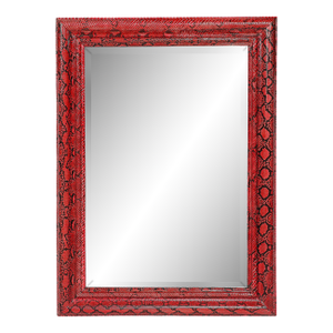 Mid-Century Molding Mirror in Red & Black Python Leather by Karl Springer