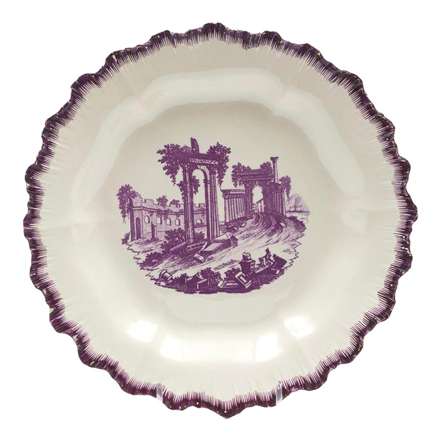 Antique 18th Century Wedgwood Puce Creamware Plate Decorated With