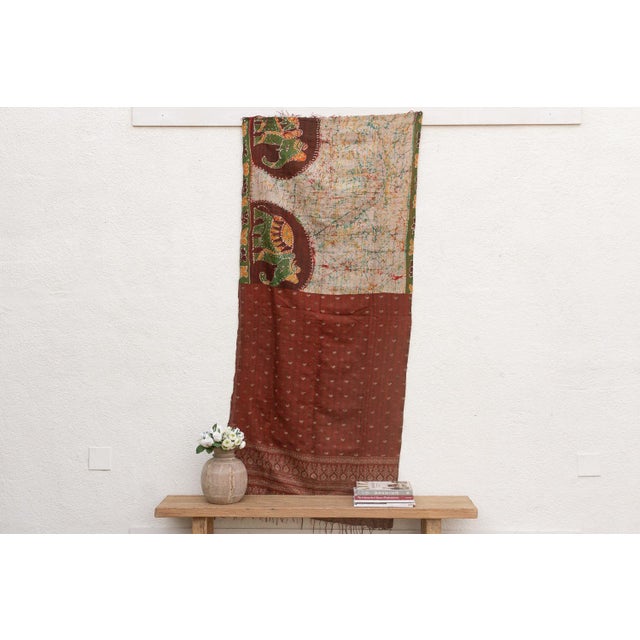 This extraordinary textile is a Vintage Reversible Kantha Shawl or throw, created in the Mid-20th Century within the long-...