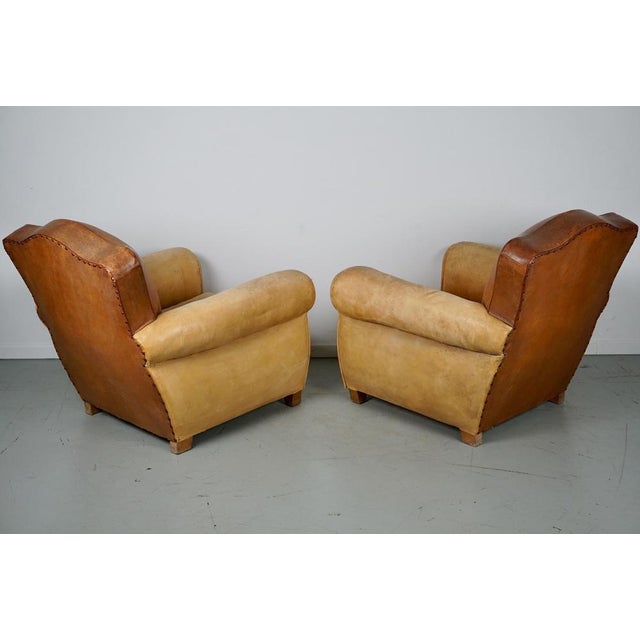 French Club Armchairs with Leather File Mustache Cognac, 1940s, Set of 2 For Sale - Image 17 of 18