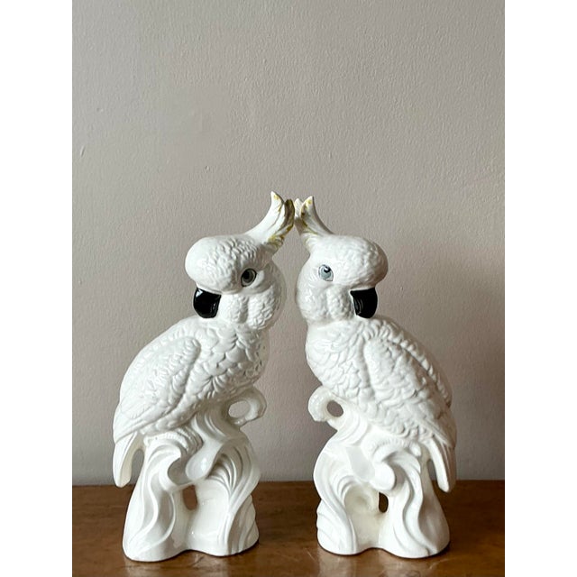 Mid 20th Century Vintage Regency Glazed Ceramic Cockatoos- Set of 2 For Sale - Image 5 of 5