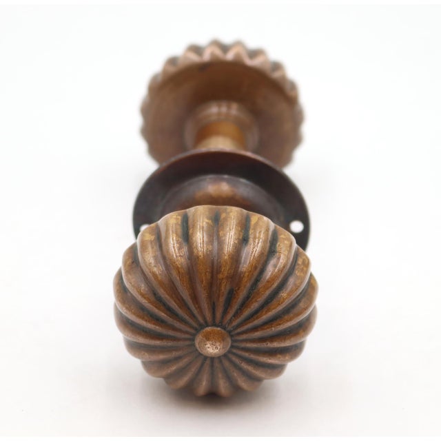 Metal Vintage Bronze Fluted Passage Door Knob & Plate Set For Sale - Image 7 of 11