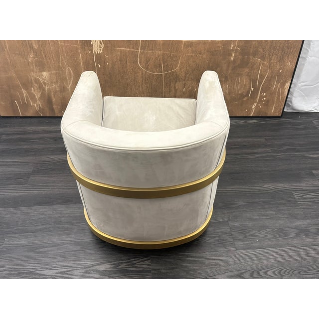 Rh Reginald Chair | Italian Veneto Leather – Ivory | Brass | Black Oak Drifted Base | 360° Swivel For Sale In Columbus - Image 6 of 18