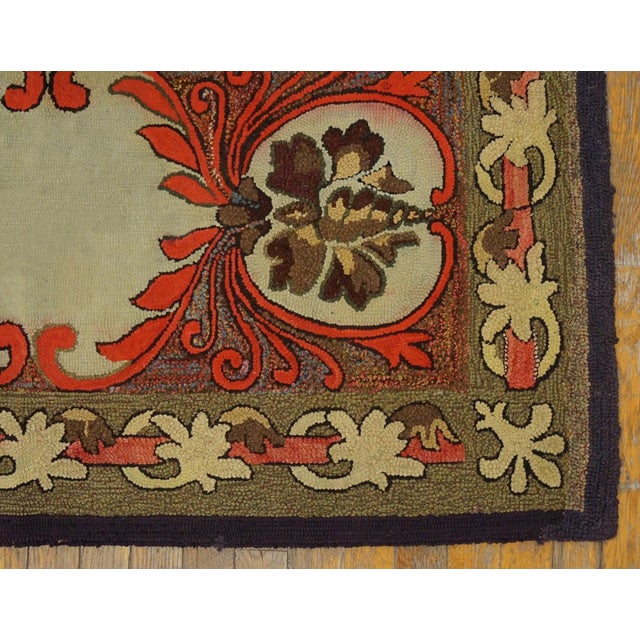 1930s Rare Antique Artistic Art Nouveau Design American Hooked Folk Art Rug For Sale - Image 4 of 10