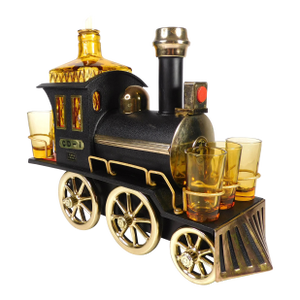 Vintage Figural Iron Horse Steam Engine Musical Decanter With Shot Glasses - 8 Piece Set