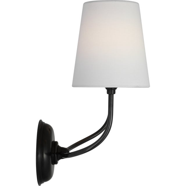 2020s Thomas O'Brien for Visual Comfort Signature Vendome 16" Cordless Double Sconce in Bronze with Linen Shades For Sale - Image 5 of 10