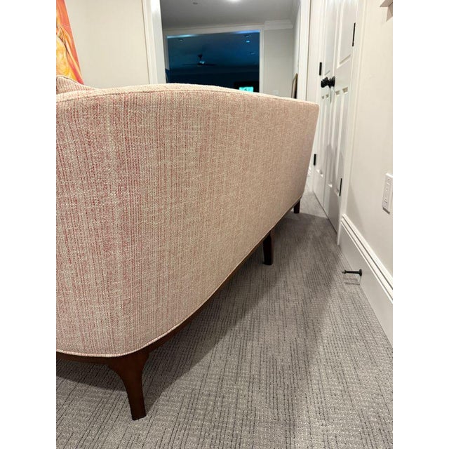 Pink Seychelles Wood Trim Sofa in Pink Textured Weave For Sale - Image 8 of 9