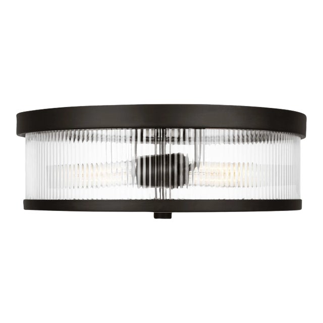 Chapman & Myers by Visual Comfort Studio Geneva 2-Light Flush Mount in Aged Iron For Sale