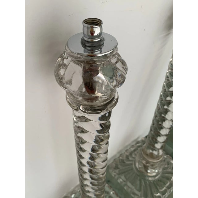1920's Tall French Classic Crystal Columnar Swirl Pattern Table Lamps by Baccarat a - Pair For Sale - Image 15 of 17