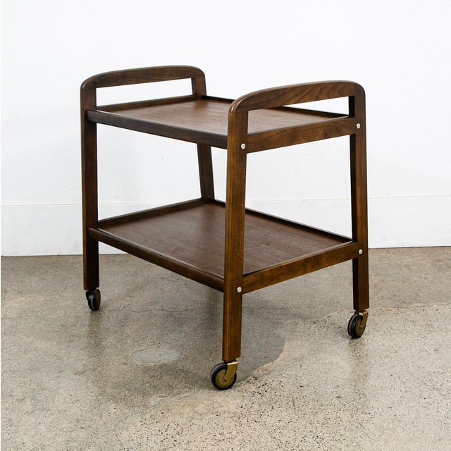 1960s Mid Century Modern Serving Cart Trolley Wood Rolling Bar Walnut Serving For Sale - Image 11 of 12