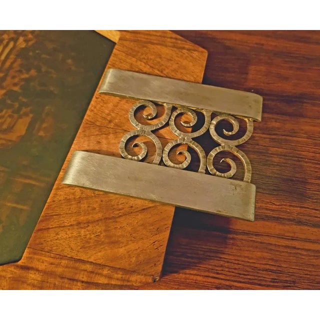 1930s Large Art Deco Tray in Walnut & Wrought Iron, 1930s For Sale - Image 5 of 13