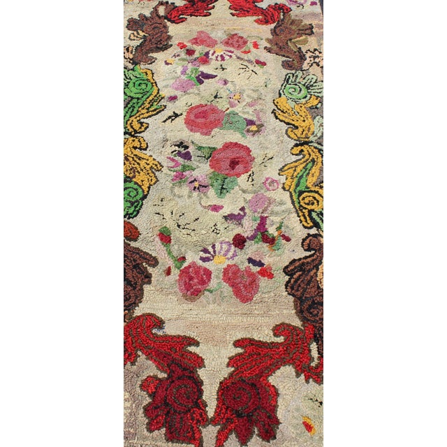 1910s Antique American Hooked Rug With Red Rose, Brown, Green, Yellow Flower Bouquets For Sale - Image 5 of 8