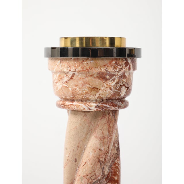 1980's Spiral Marble Steel and Brass Large Candle Holder For Sale In New York - Image 6 of 17