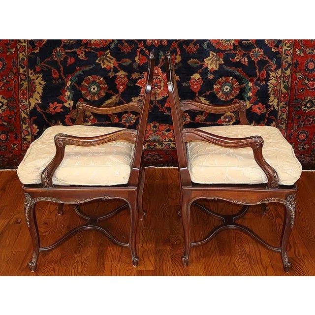 Wood Pair of Louis XV Style Shell Carved Caned Arm Chairs, 1980s For Sale - Image 7 of 10