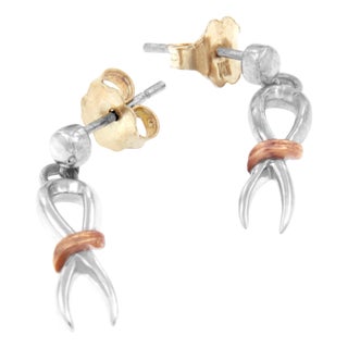 10K Two-Toned Gold Flash Plated .925 Sterling Silver Awareness Ribbon Dangle Earrings For Sale