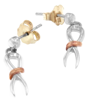 10K Two-Toned Gold Flash Plated .925 Sterling Silver Awareness Ribbon Dangle Earrings