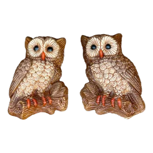 Vintage Homco Brand Foam Filled Plastic Mold Decorative Wall Hanging Owls- a Pair