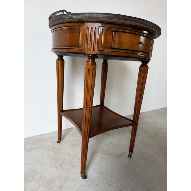 19th Century Louis XVI-Style Bouillotte End Table With Marble Top, Brass Gallery & Casters For Sale - Image 9 of 16