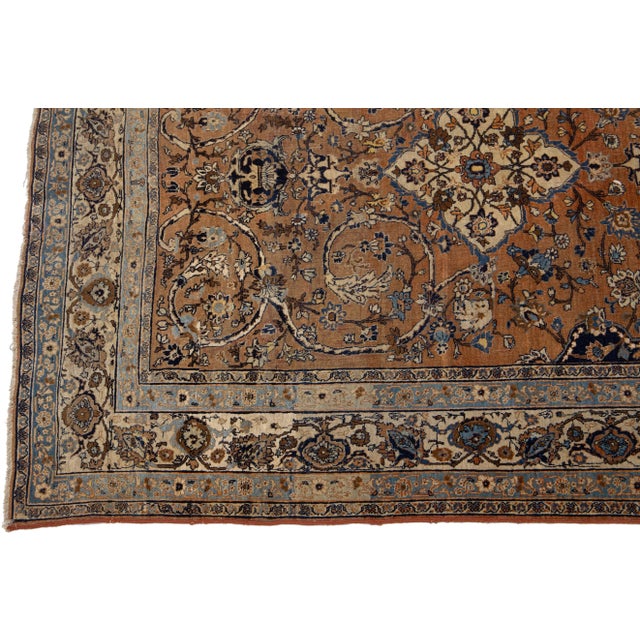 1900s Brown Antique Tabriz Handmade Medallion Designed Persian Wool Rug For Sale - Image 4 of 11