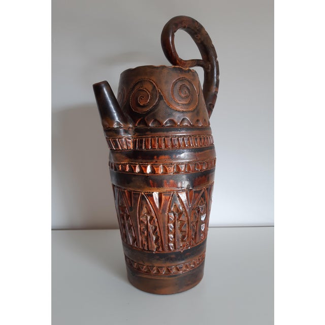 Ceramic Zoomorphic Pitcher with Scarified Decoration by Huguette Bessone For Sale - Image 3 of 12