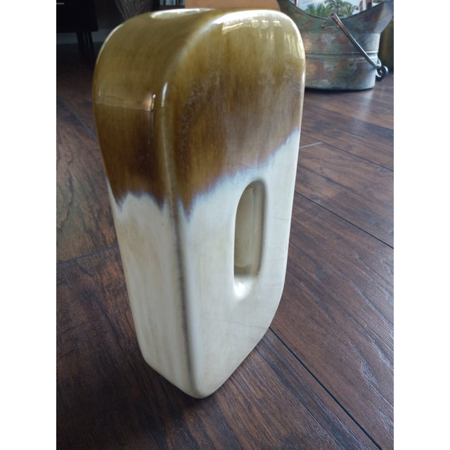1990s Vintage Cream & Brown Vase For Sale - Image 5 of 10