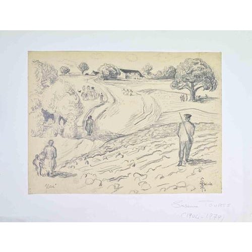 Pencil drawing on paper. Hand signed in the lower right corner. Matte, in very good condition. Suzanne Tourte (1904–1979)...