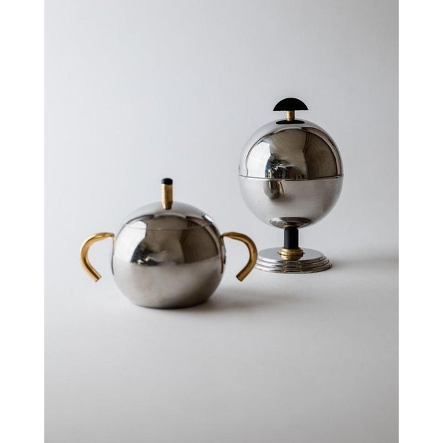 Vintage Sugar Bowl Set in Stainless Steel and Brass, 1980s, Set of 2 For Sale - Image 11 of 12