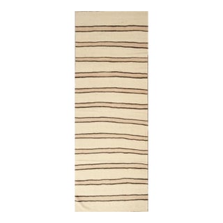 Handmade Vintage Kilim Rug in Yellow and White Striped Pattern For Sale