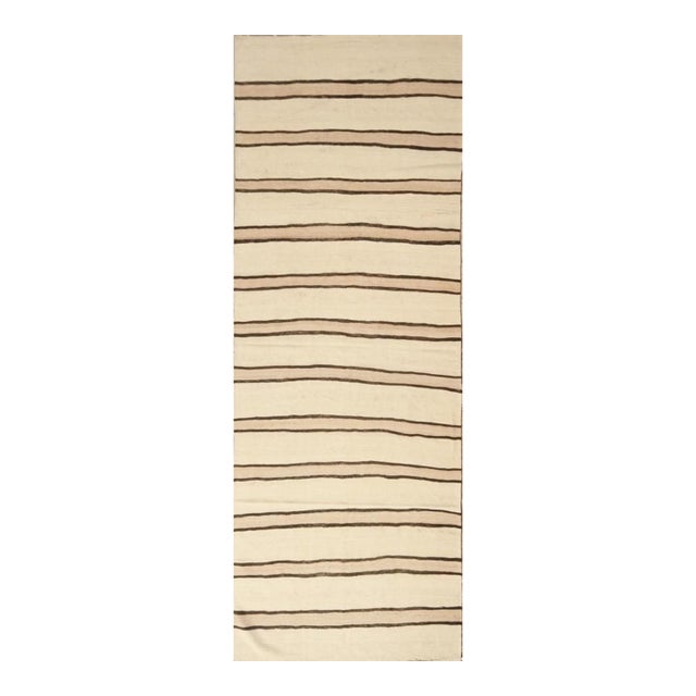 Handmade Vintage Kilim Rug in Yellow and White Striped Pattern For Sale