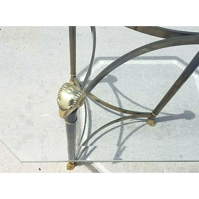 Maison Jansen Maison Jansen Style Hollywood Regency Brass Rams Head Hoof Footed End Side Table For Sale - Image 4 of 8