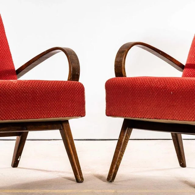 1950s Chevron Slub Jacquard Sprung Seat Armchair by Jaroslav Šmídek, 1950s For Sale - Image 5 of 12