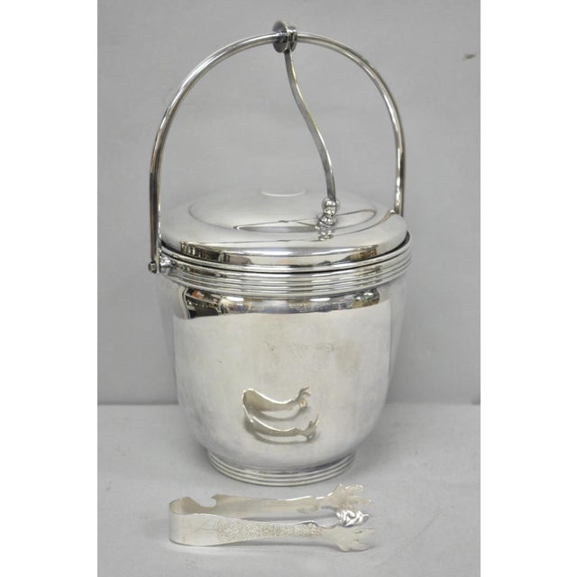 Mid 20th Century Mid Century Modern Sheffield Silver Plated Reticulating Hinge Ice Bucket W Tongs For Sale - Image 15 of 15