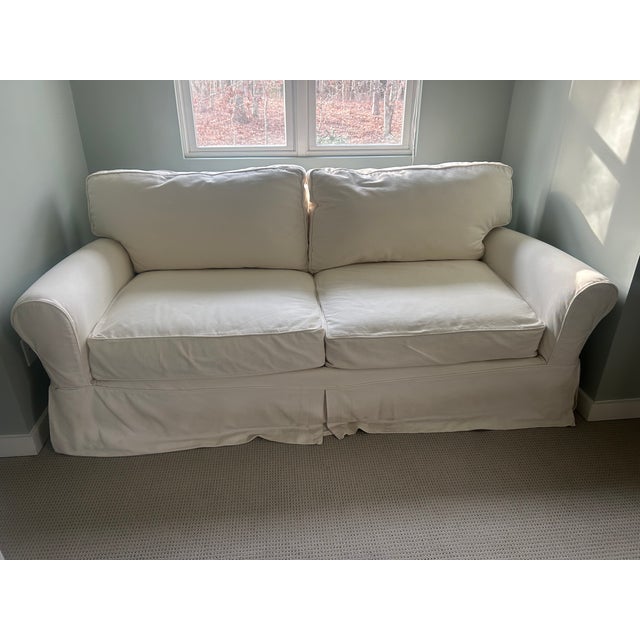 Shabby Chic Cotton Twill Slipcover Sofa For Sale - Image 10 of 10