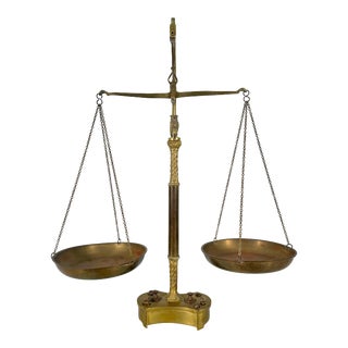 Antique Brass Scale and Weights, Made in Greece For Sale