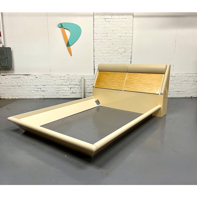 Art Deco Giorgio Collection Burled Satinwood & Leather Queen Bed For Sale - Image 3 of 9