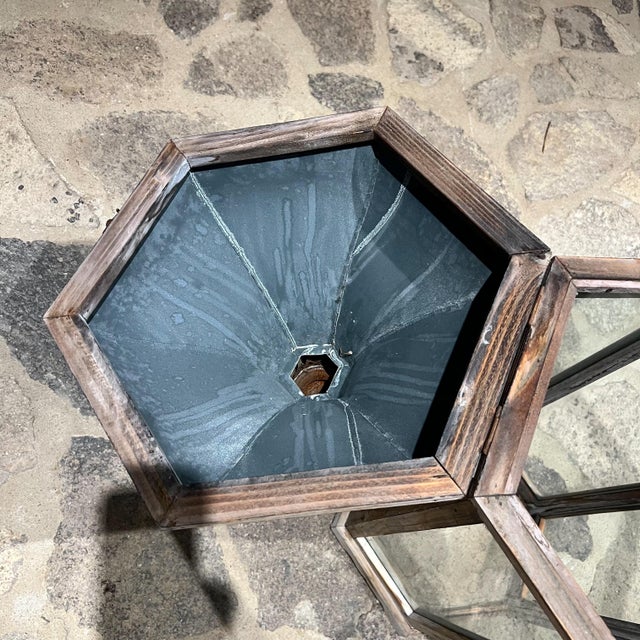 French Rustic Antique Wood Candle Lantern For Sale - Image 9 of 9