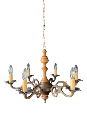 Italian Chandelier in Wood and Brass, 1950s