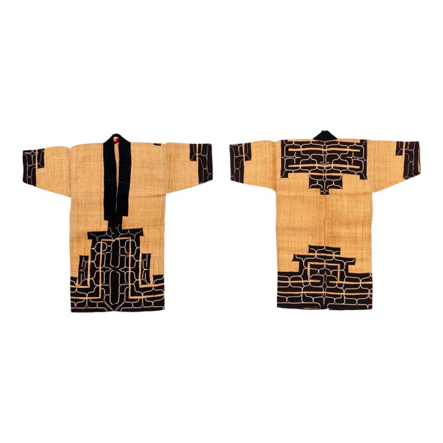 Rare Antique Japanese Ainu Robe Hokkaido Elm Fibers with Appliqué Embroidery For Sale