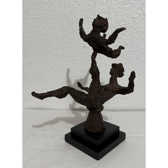 Chaim Gross, Chaim Gross Mid Century Mod Bronze Sculpture Balancing WPA Artist Mom and Child, 1969 For Sale
