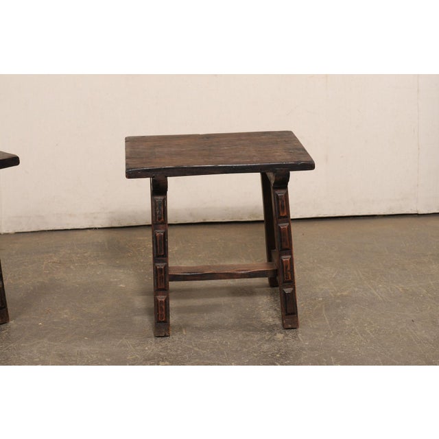 1800s Italian Trestle Leg Wood Side Tables - A Pair For Sale - Image 10 of 11