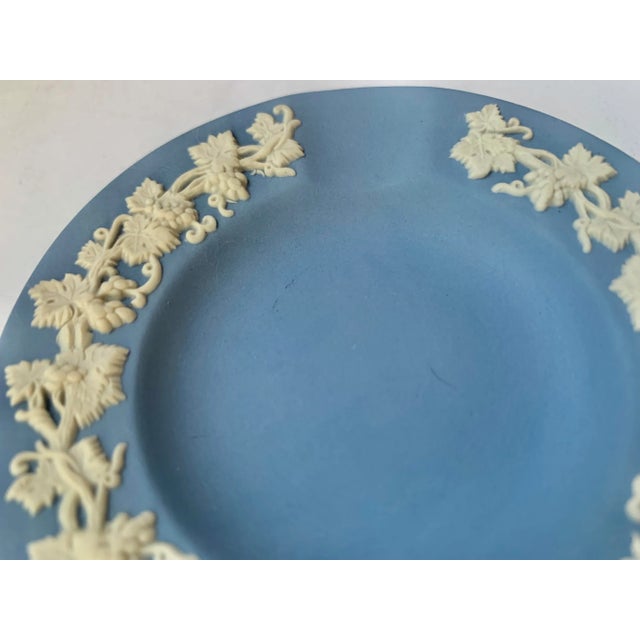 Vintage Mid-Century Wedgwood Blue Jasperware Ashtray/Catchall. Classic design featuring raised grapevines and grapes on...