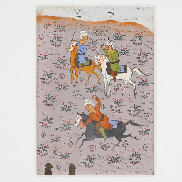 Persian Pair of 19th Century Persian Miniature Paintings of Polo Players For Sale - Image 3 of 12