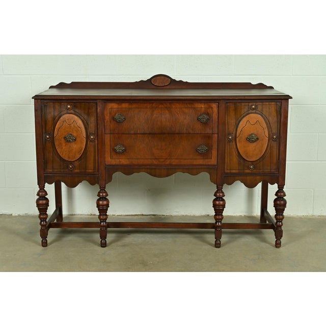Berkey & Gay Style Antique English Jacobean Carved Walnut and Burl Wood Sideboard, Circa 1920s For Sale - Image 13 of 13