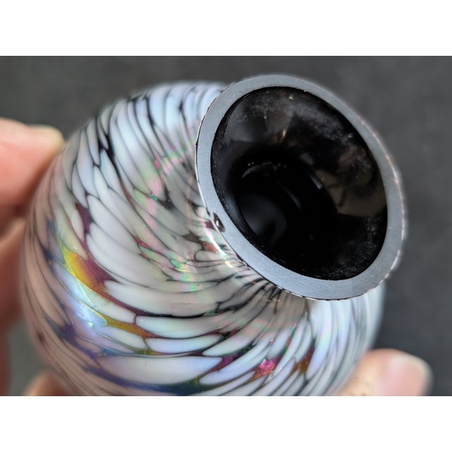 Miniature Black Amethyst Iridescent Art Glass Bud Vase 3" Tall Handmade For Sale - Image 4 of 5