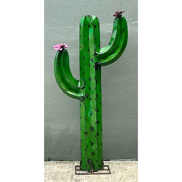 Metal Vintage Torched Metal Standing Cactus For Sale - Image 7 of 12