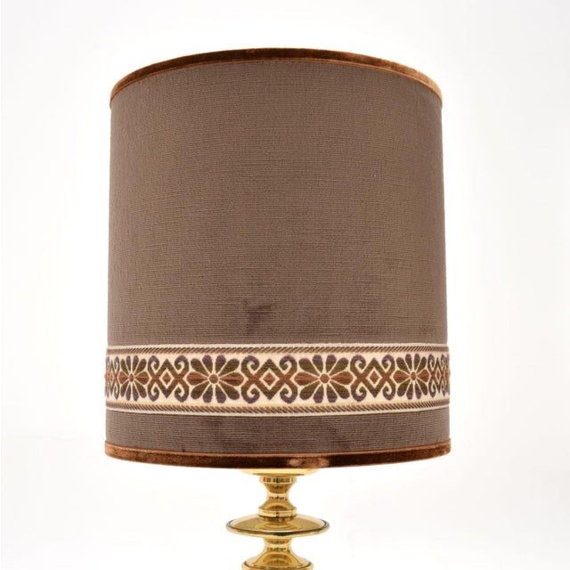 Mid-Century Modern Vintage Brass Table Lamps with Velvet Shades, 1970s, Set of 2 For Sale - Image 3 of 10