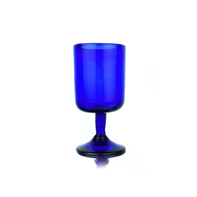 Mid 20th Century Handblown Cobalt Blue Stemmed Glass Wine Goblet- Set of 5 For Sale - Image 4 of 4