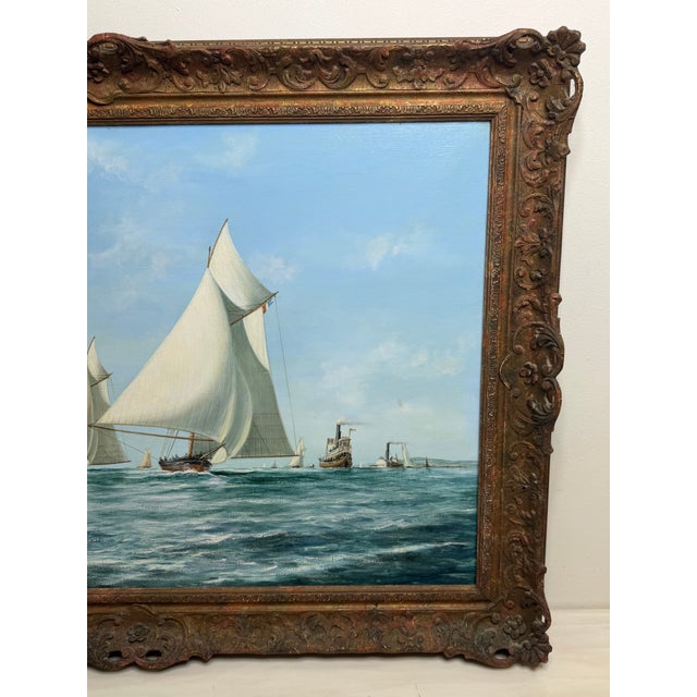 John Bentham-Dinsdale Large Nautical Oil Painting America's Cup 1881: Mischief and Atalanta Signed by John Bentham-Dinsdale (1927–2008) Framed For Sale - Image 4 of 8