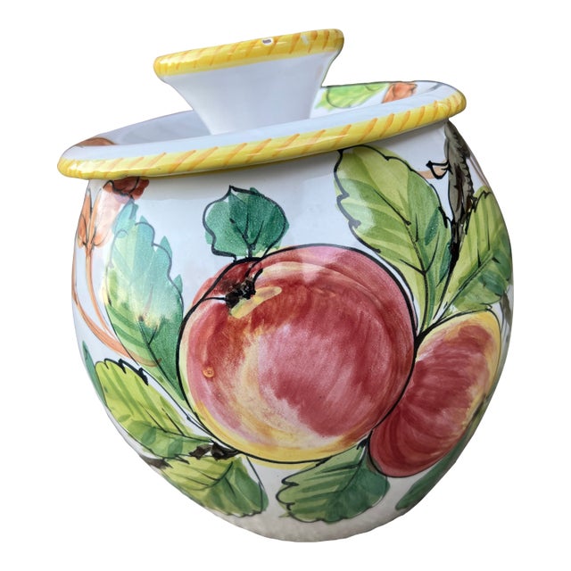 Vintage Italian DBR Hand-Painted Biscotti Jar With Fruit Motif For Sale