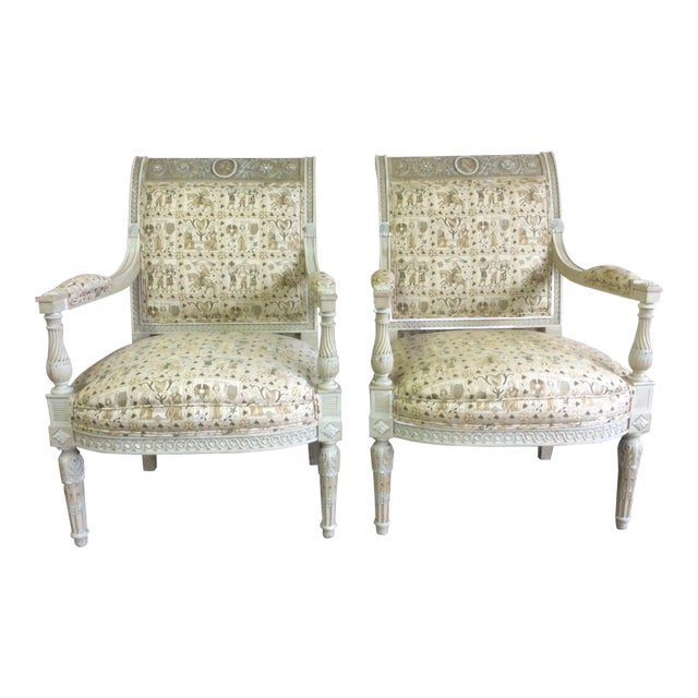 French Carved and Painted Armchairs With Portraits - a Pair For Sale